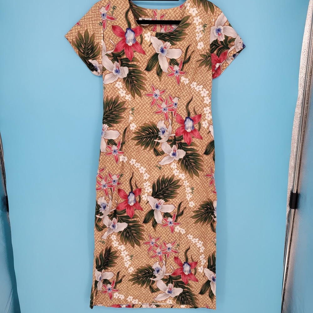 Vintage Mamo Howell moo moo Sheath Dress Women Size 12  Hawaiian Floral Cotton